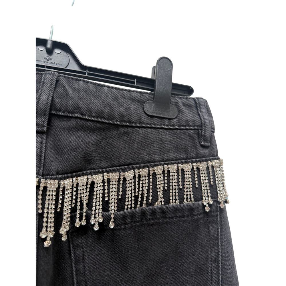 TWELVE by Ontwelfth Rhinestone Crystal Fringe Back High Rise Straight Jeans 26 - Picture 5 of 7